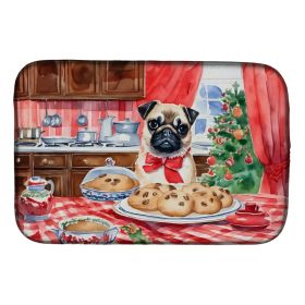 Pug Christmas Cookies Dish Drying Mat Absorbent Dish Drying Mat Pad for Kitchen Counter Dish Drainer Mat for Countertop, 14 x 21", Multicolor (Option: Default)