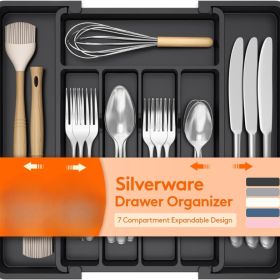 Expandable Silverware Organizer Plastic Utensil Tray For Kitchen Drawer BPA Free Flatware Cutlery Holder Space-Saving Storage For Spoons Forks (Option: Black)