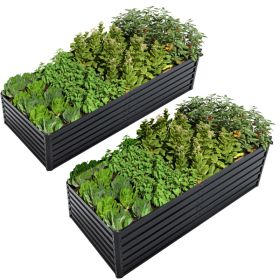 2 Pack Metal Raised Garden Bed Kit Outdoor - 8x4x2 FT Galvanized Planter Boxes Set, Rectangle Vegetable & Flower Beds for Herbs, Fruits, Planting (Option: Black)