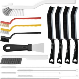 15-Piece Crevice Cleaning Brush Set - Hard Bristle Scrub Tool For Grout, Windows & Corners (Option: Black)
