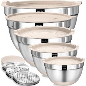 8 Pack Stainless Steel Mixing Bowls With Airtight Lids, Nesting Bowls With Grater Attachments & Non Slip Bottoms For Mixing & Serving (Option: MULTI)