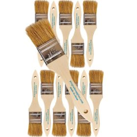 1.5 Disposable Chip Paint Brushes 12-Pack Natural Bristle & Wood Handle Utility Set For Paint, Stain, Varnish, Cabinets & Decks (Option: Light Brown)