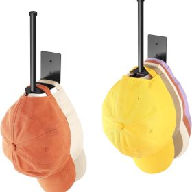 2-Pack Stainless Steel Wall Hat Rack & Baseball Cap Organizer Black, 6 - Dual Mounting Adhesive Or Drill Holder Holds 30 Hats (Option: Black)