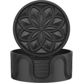 6 Pack Silicone Drink Coasters With Holder For Coffee Table Bar Desk Non-Slip Tabletop Protection Coaster Set For Home And Office (Option: Black)