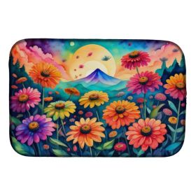 Zinnias in Color Dish Drying Mat Absorbent Dish Drying Mat Pad for Kitchen Counter Dish Drainer Mat for Countertop, 14 x 21", Multicolor (Option: Default)
