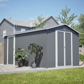 8x12 FT Outdoor Metal Storage Shed with Additional Side Door, Large Tool Shed with 2 Lockable Doors for Easy Access, Aluminum Frame, Grey Backyar (Option: Gray)