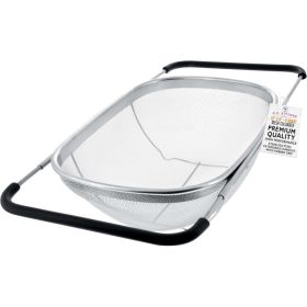 Stainless Steel Colander Strainer, 6 Quart Collapsible Kitchen Sieve With Expandable Rubber Handles, Fine Mesh Rectangular Food Drainer (Option: Silver)