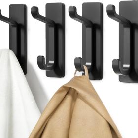 4 Pack 13LB Strong Adhesive Hooks Black Stick-On Wall Hooks For Coats Towels Bathroom Kitchen Home Storage Organization (Option: Black)