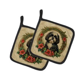 Shih Tzu Christmas Flowers Pair of Pot Holders Kitchen Heat Resistant Pot Holders Sets Oven Hot Pads for Cooking Baking BBQ, 7 1/2 x 7 1/2 (Option: Default)