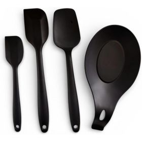 Silicone Spatula Set With Spoon Rest, 4-Piece Heat Resistant Kitchen Utensils, Reinforced Core, Non-Stick Safe, Black (Option: Black)