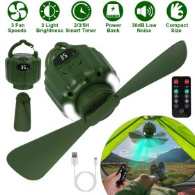 3-in-1 Camping Fan With LED Lantern, Hanging Tent Fan 3 Wind Speeds, Remote Control Timer, USB Power Bank, Low Noise Rechargeable Fan With Batter (Option: 5200mAh)